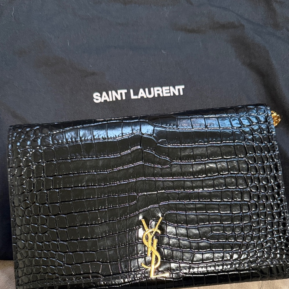 Saint Laurent Black Crocodile Embossed Bag